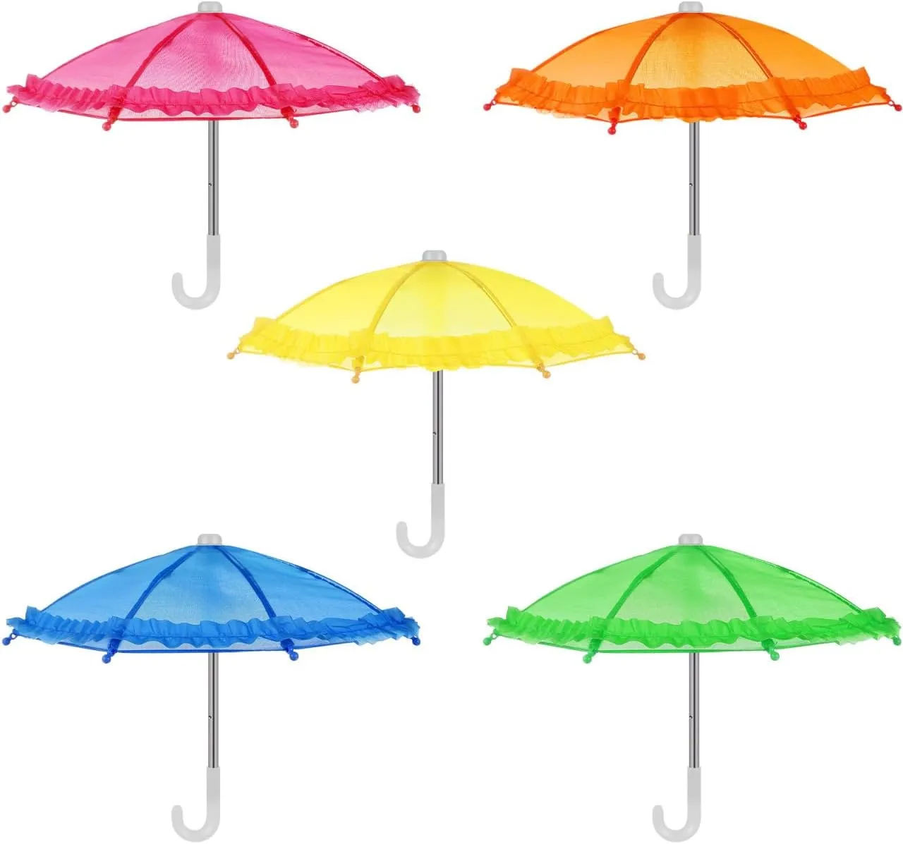 Vaguelly 5PCS Mini Rainy Umbrellas Tiny Umbrellas Miniature Colorful Sunny Rainy Umbrellas for 18 Inch Doll Girl Doll Mini Umbrellas Photography Props