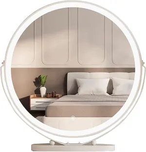 Vanity Mirror, 40cm LED Lighted Makeup Mirror, Table Mirror Smart Touch Control, 3 Colors Dimmable Round Mirrors 360° Rotation