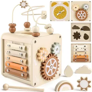 Vanplay Montessori Toys for 1  Year Old Girls Boy Gifts, Wooden Sensory Activity Cube for Babies 12-18 Months, Learning Educational Toys 1 2 3 Year Old First Birthday Gifts for Toddler 1-3