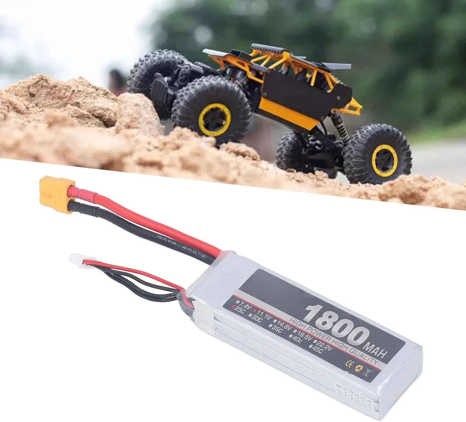 VBESTLIFE Rechargeable LiPo Battery Pack, 11.1V 3S 1800mAh 25C LiPo Battery Replacement for RC Car Airplane Aircraft Helicopter (T Plug)