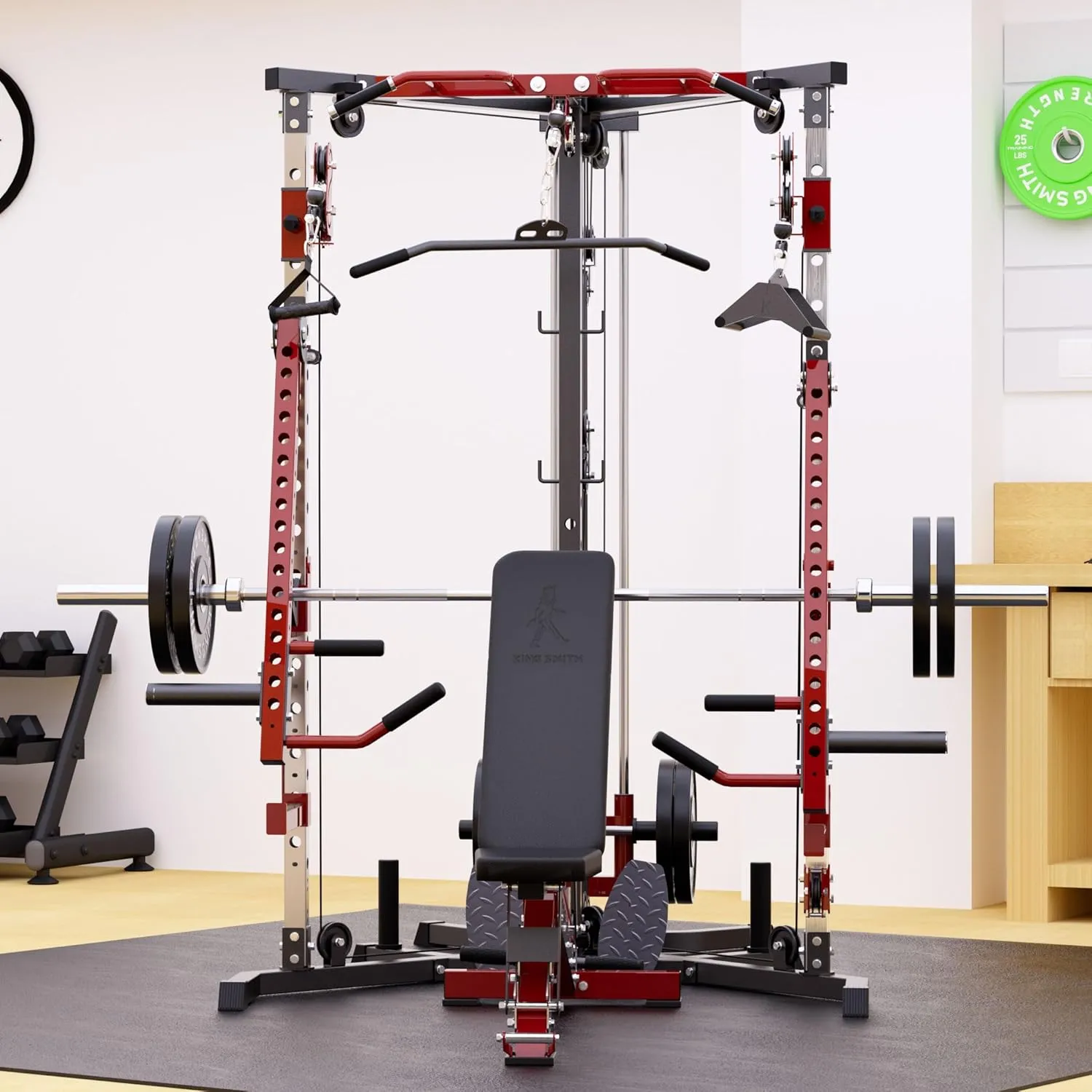 Versatile Power Rack with Cable Pulley System, Power Cage for Strength Training, Bench Press and Pull-Ups