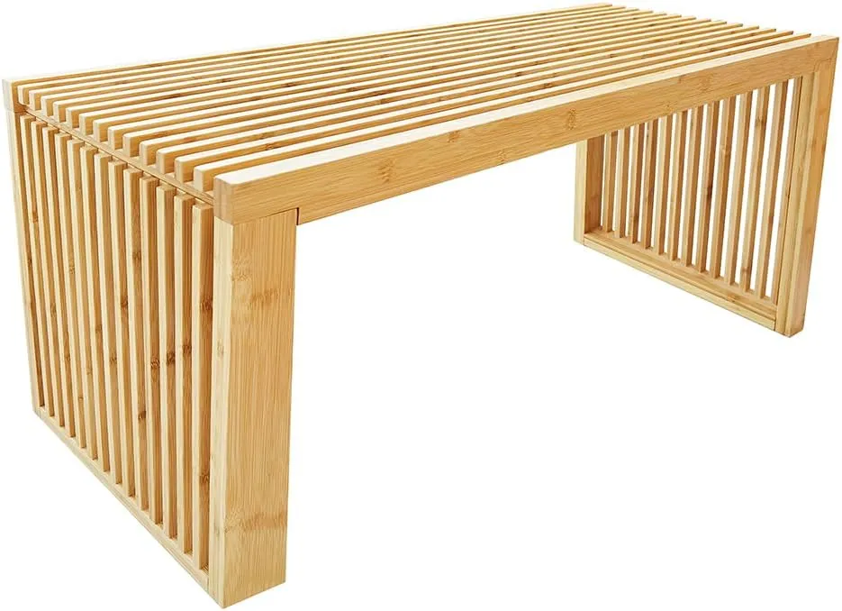 Versatile Wooden Slatted Bench - Sleek Modern Design for Dining, Entryway, Bedroom - Indoor Use with Storage Capability for Home, Kitchen, Bathroom & Beyond (Natural)