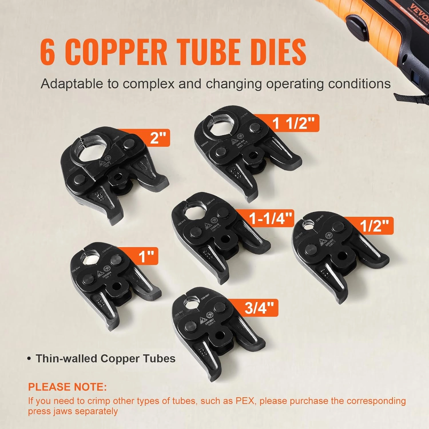 VEVOR Pro Press Tool, 18V Electric Pipe Crimping Tool for 1/2" to 2" Copper Pipes, Press Tool Kit with 6 Pro Press Jaws, 2PCS 4AH Battery, Fast Charger & Carrying Case