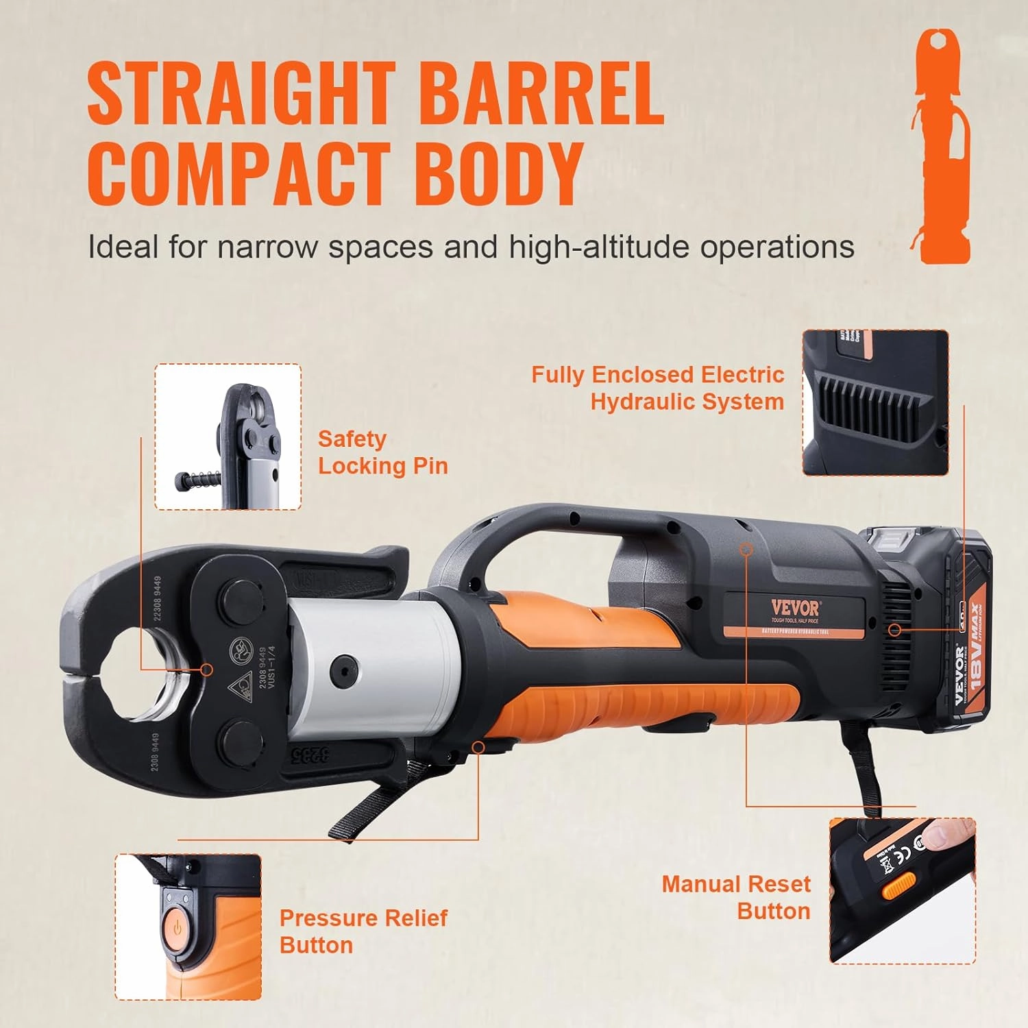 VEVOR Pro Press Tool, 18V Electric Pipe Crimping Tool for 1/2" to 2" Copper Pipes, Press Tool Kit with 6 Pro Press Jaws, 2PCS 4AH Battery, Fast Charger & Carrying Case
