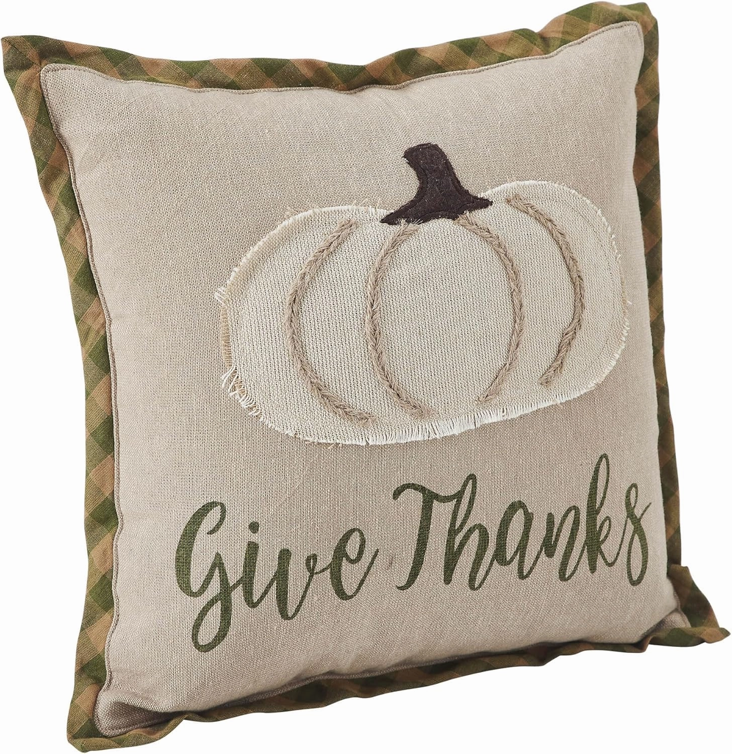 VHC Brands Harvest Blessings Applique Pumpkin Give Thanks Pillow 12x12, Decorative Fall Throw Pillow, Primitive Decor for Fall and Thanksgiving