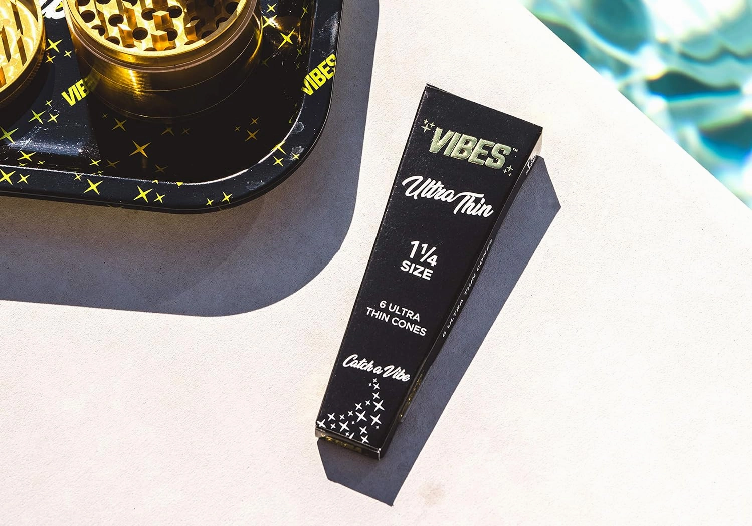 Vibes Ultra-Thin Pre-Rolled Cones (180 Cones) 1-1/4 Size, 30-Pack Display Box, Chlorine-Free Technology, and Convenient Packing Tool Included