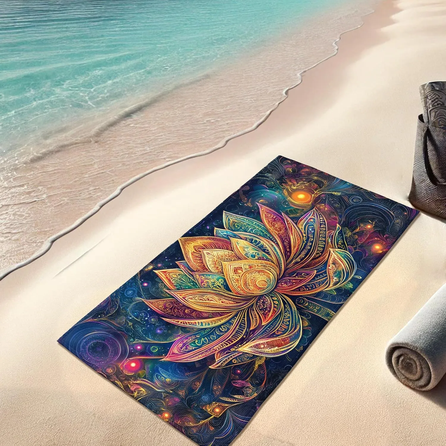 Vibrant Water Lily Microfiber Beach Towel Extra Large Colorful Floral Print, Quick Dry Absorbent Sand Free Lightweight Blanket, Perfect for Beach, Pool, Vacation, Picnic Essentials 70x35 Inch