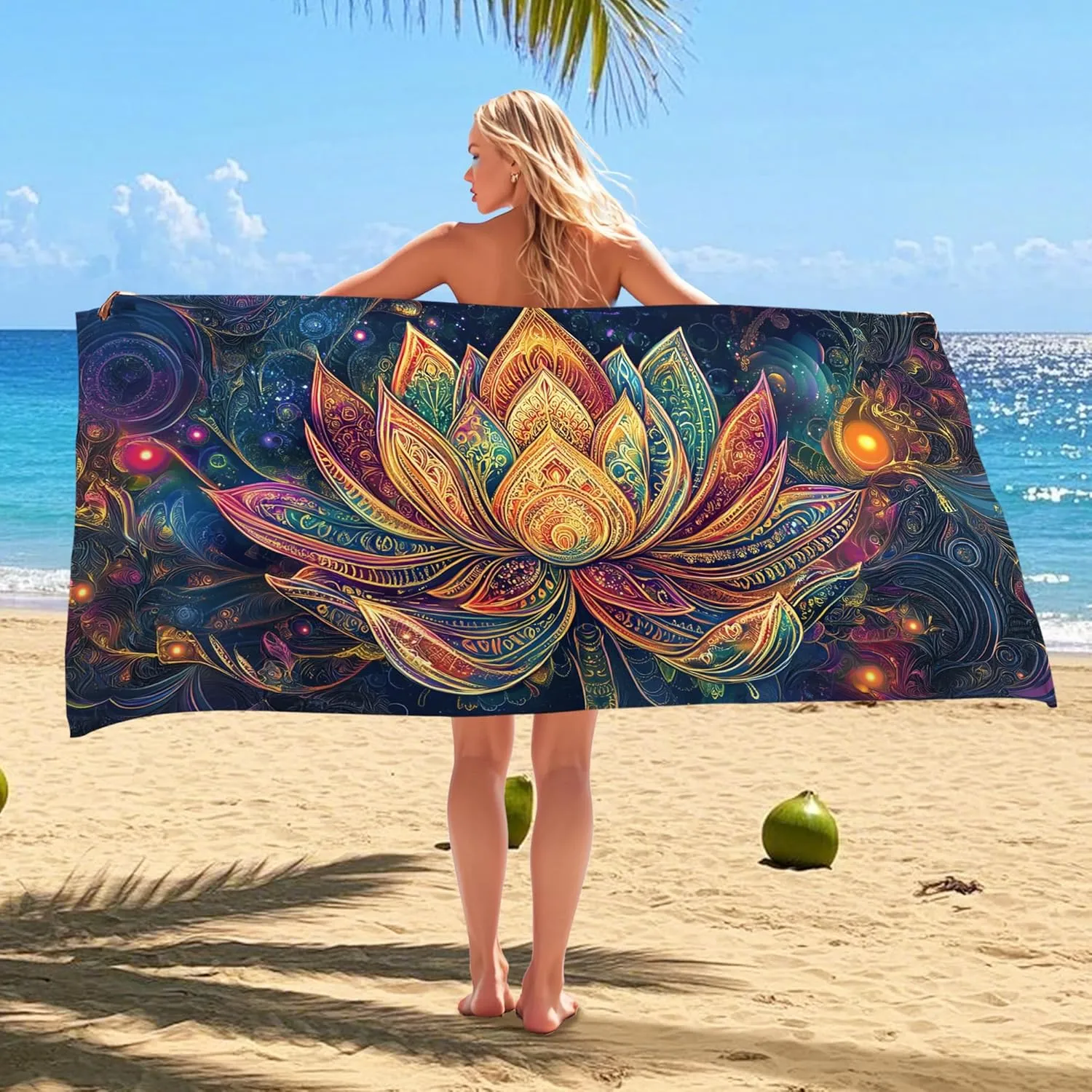 Vibrant Water Lily Microfiber Beach Towel Extra Large Colorful Floral Print, Quick Dry Absorbent Sand Free Lightweight Blanket, Perfect for Beach, Pool, Vacation, Picnic Essentials 70x35 Inch