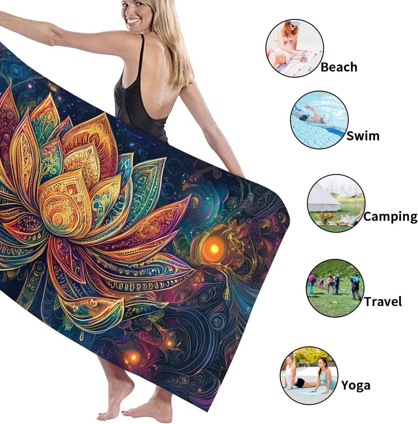 Vibrant Water Lily Microfiber Beach Towel Extra Large Colorful Floral Print, Quick Dry Absorbent Sand Free Lightweight Blanket, Perfect for Beach, Pool, Vacation, Picnic Essentials 70x35 Inch