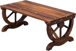VINGLI Outdoor Rustic Wooden Bench with Wagon Wheel Legs, 2 People Outdoor Benches Garden Bench Front Porch Furniture Patio Lawn Yard Park, Indoor and Ourdoor Decor