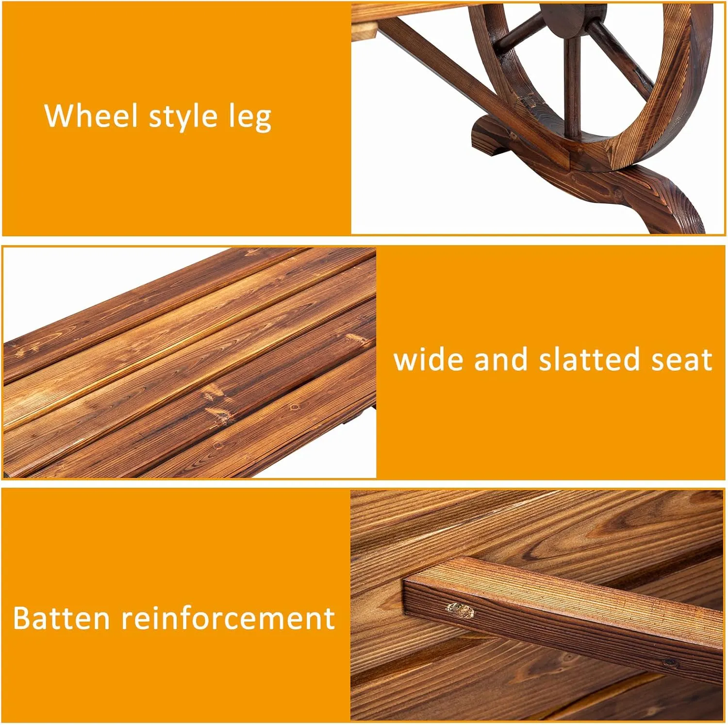 VINGLI Outdoor Rustic Wooden Bench with Wagon Wheel Legs, 2 People Outdoor Benches Garden Bench Front Porch Furniture Patio Lawn Yard Park, Indoor and Ourdoor Decor