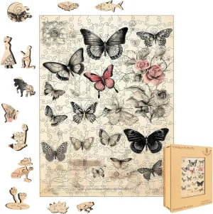 Vintage Butterfly Wooden Puzzles for Adults,200 Pieces Animal Unique Shape Jigsaw Puzzles,Medium Size 8.9'' x 12'' Adult Wood Puzzles for Family Friend Games