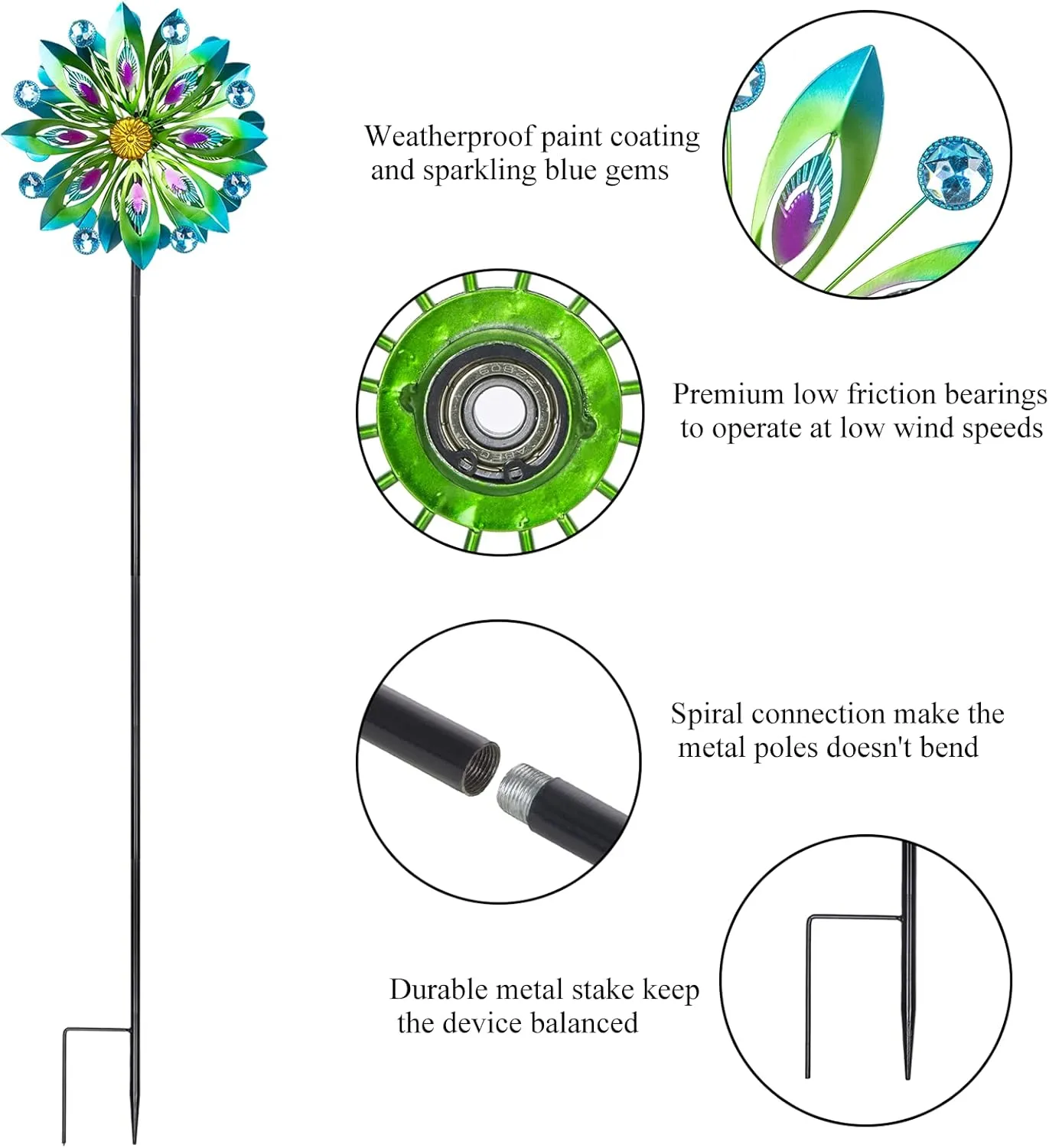 Viveta Kinetic Wind Spinner, 53 inch Outdoor Metal Wind Spinners for Yard and Garden, Double Windmill with Stable Stake