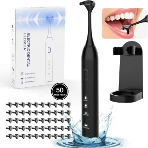 Voraiya Electric Flosser for Teeth Electric Flosser Dental Floss 3 Modes   50 Replacement Heads Rechargable Ultrasonic Power Flossing for Teeth Adults & Kids