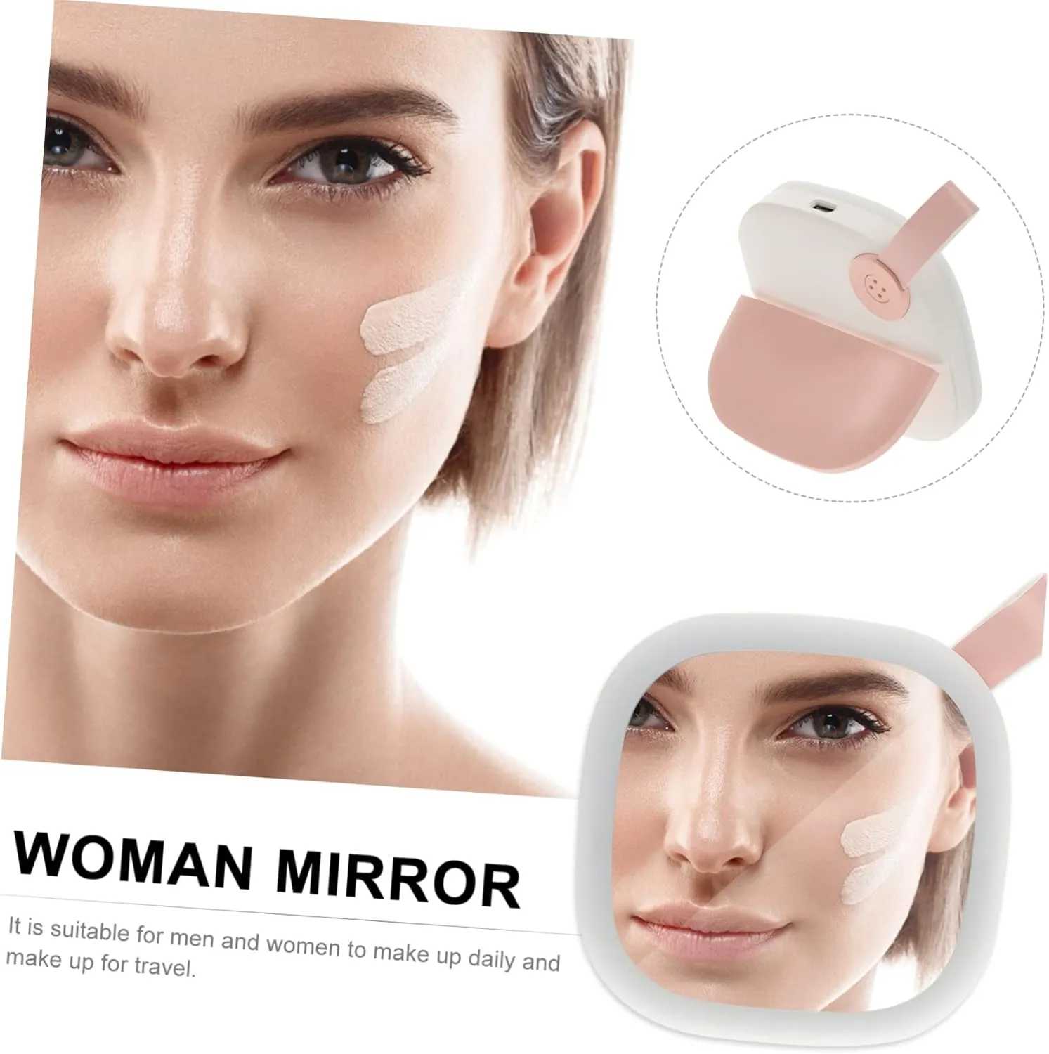 VOSAREA 3pcs Outdoor Portable Led Makeup Mirror Compact USB Rechargeable Pocket Mirror Night Light for Travel and Daily Use Double-Sided High-Definition for Girls and Women
