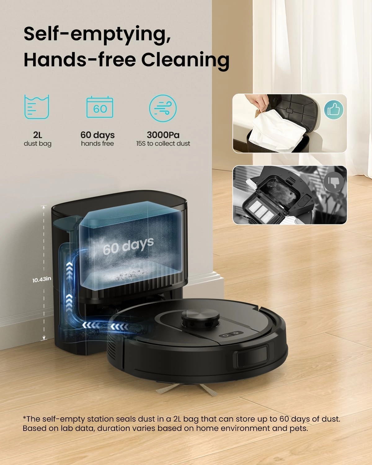 W11 Robot Vacuum and Mop with Self-Emptying, 60-Day Capacity，LiDAR Navigation, Home Mapping, 3000Pa Suction，No-Go Zones, Robotic Vacuum Cleaner for Pet Hair， Hard Floors, Carpets