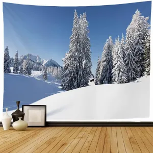 Wall Tapestry Austria Winter Nature Concept Austrian Landscape Snowy Forest Fairy Tree Holidays Alpine Scenery Tapestry Wall Hanging Home Decor for Dorm (60x80 Inches)
