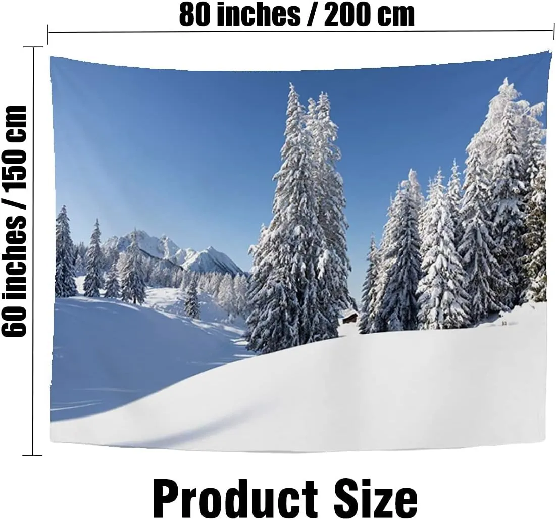 Wall Tapestry Austria Winter Nature Concept Austrian Landscape Snowy Forest Fairy Tree Holidays Alpine Scenery Tapestry Wall Hanging Home Decor for Dorm (60x80 Inches)
