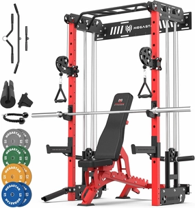 Wall Mounted Power Rack – 1600LB Capacity Compact Commercial Home Gym with Dual Cable Crossover, LAT Pulldown, Multi-Grip Pull-Up Bar & Landmine Attachment for Small Spaces, P67 Striker