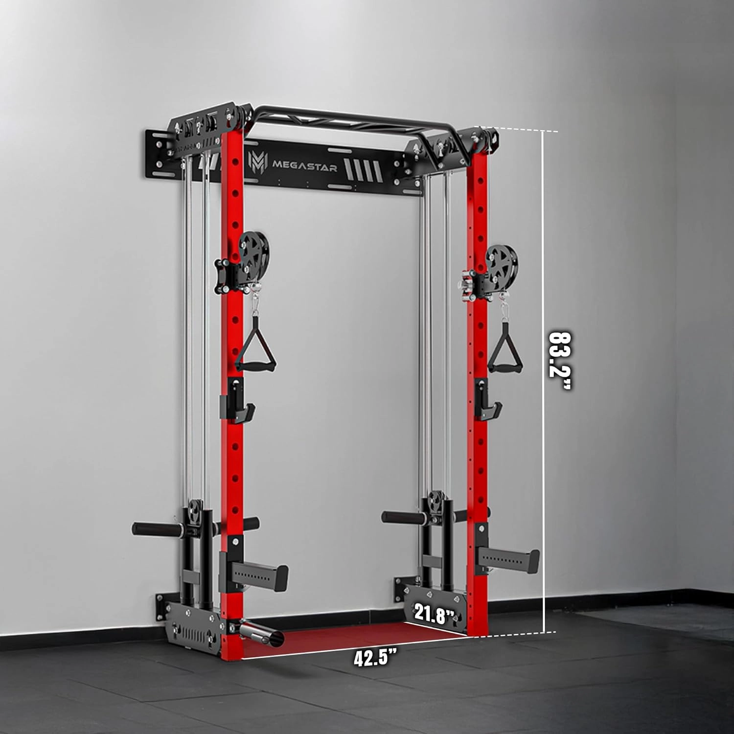 Wall Mounted Power Rack – 1600LB Capacity Compact Commercial Home Gym with Dual Cable Crossover, LAT Pulldown, Multi-Grip Pull-Up Bar & Landmine Attachment for Small Spaces, P67 Striker