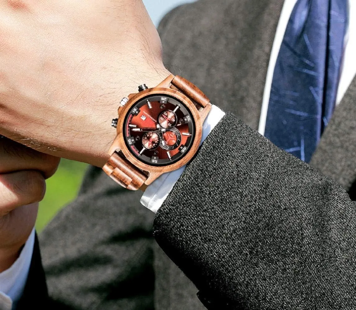 WASTIME Wooden Watch for Men Women, Stylish Chronograph Military Casual Calendar Wood Watches