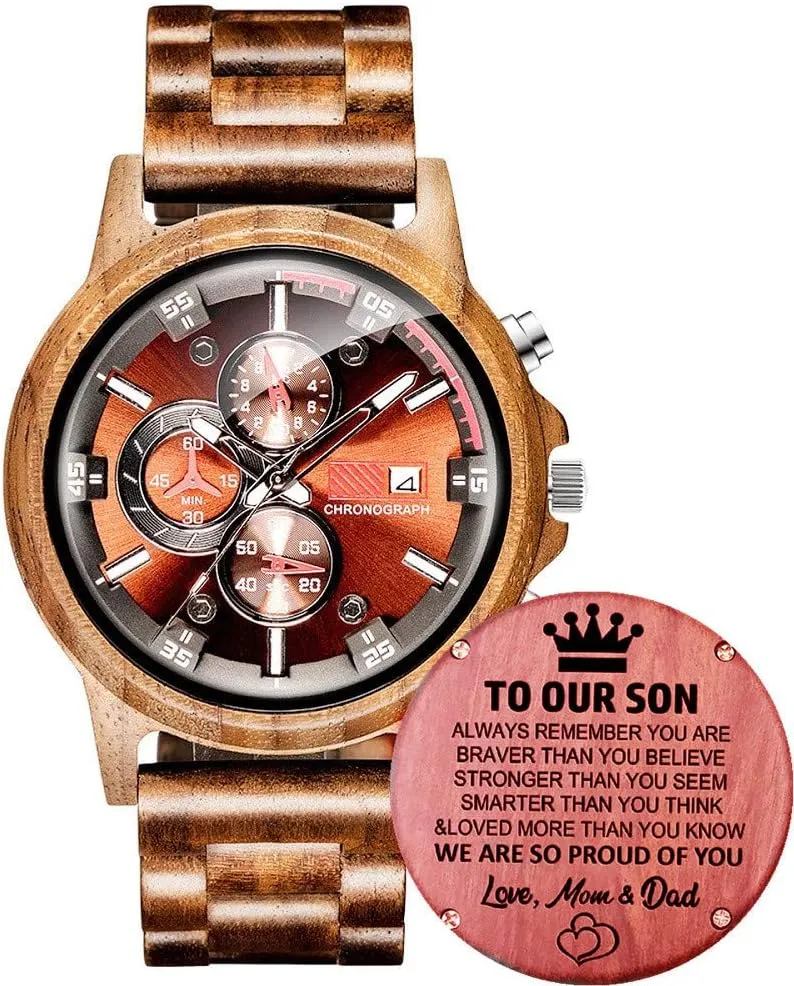 WASTIME Wooden Watch for Men Women, Stylish Chronograph Military Casual Calendar Wood Watches