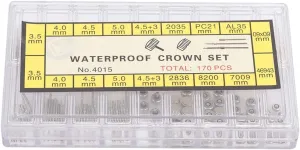 Watch Crown, Stainless Steel Watch Stem Crown Spring Bar Set Watches Repair Accessory Kit Watch Crown Replacement Parts w/Storage Box for Watch Repairing