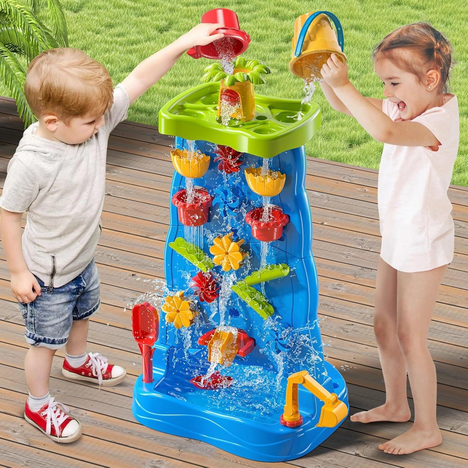 Water Table Toy for Kids 3 4 5 6 7 8 Years Old - Sand and Water Waterfall Table Activity Sensory Toy for Boy and Girl, Summer Outdoor Toy for Toddlers 3-6 Years Old