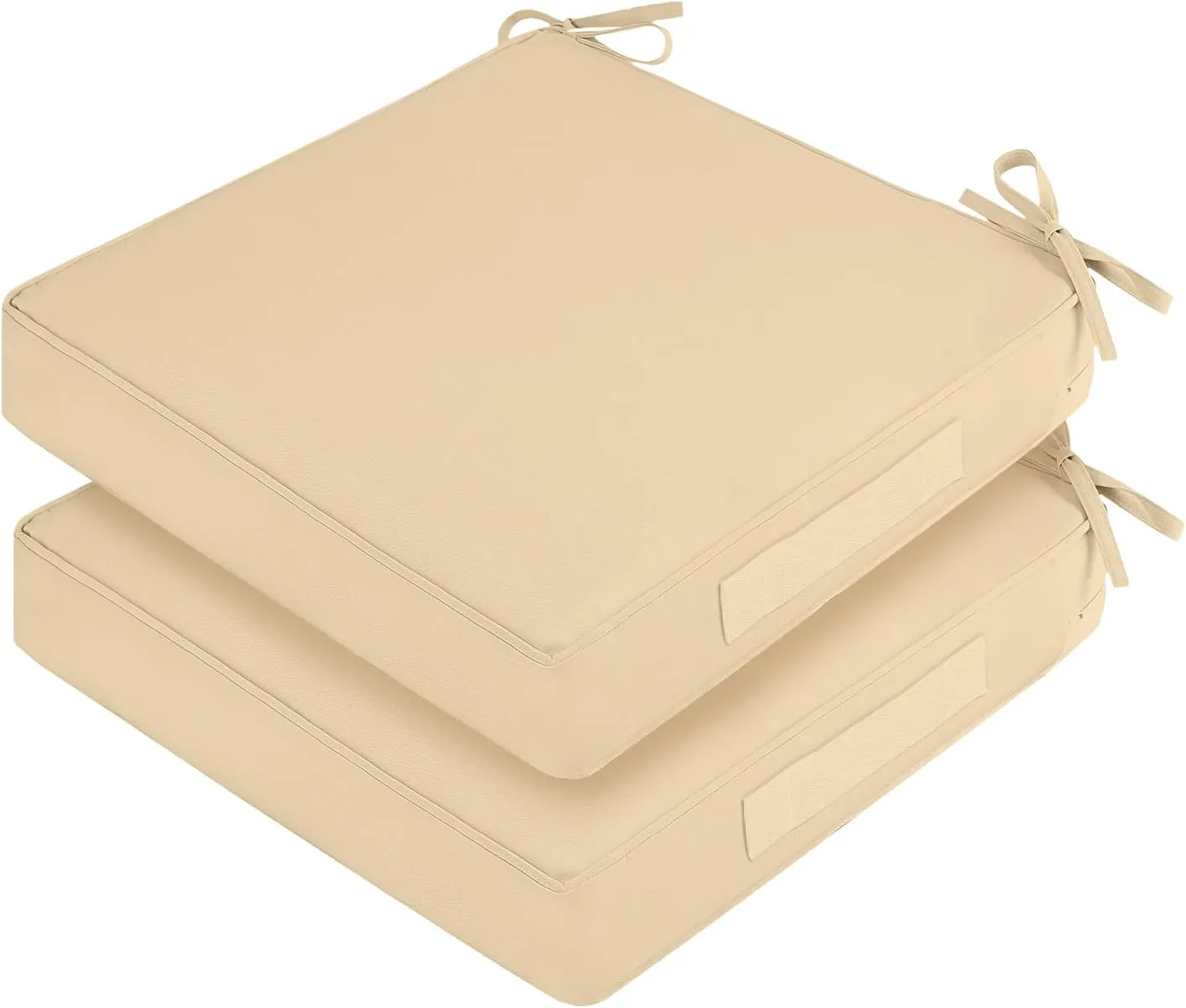 Waterproof Outdoor Chair Cushions Set of 2, Square Outdoor Seat Cushions with Ties and Removable Covers, 24 x 24 Outdoor Cushions for Patio Furniture with Portable Handle(Beige)