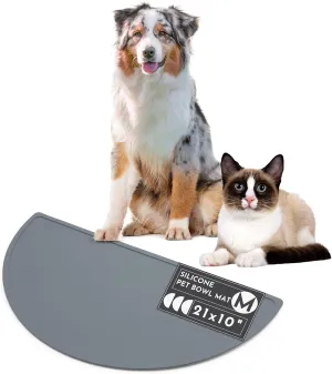 Waterproof Silicone Pet Food Mat - Non-Slip, Spill-Proof Feeding Mats for Floors, Raised Edge Design, Easy-to-Clean, Durable Flexible Rubber Mat for Dog & Cat Bowls, Medium-Charcoal
