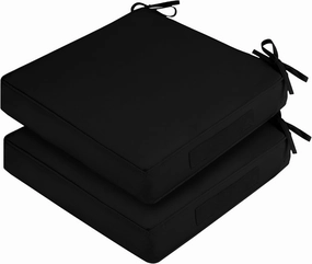 Waterproof Outdoor Chair Cushions Set of 2, Square Outdoor Seat Cushions with Ties and Removable Covers, 24 x 24 Outdoor Cushions for Patio Furniture with Portable Handle(Black)