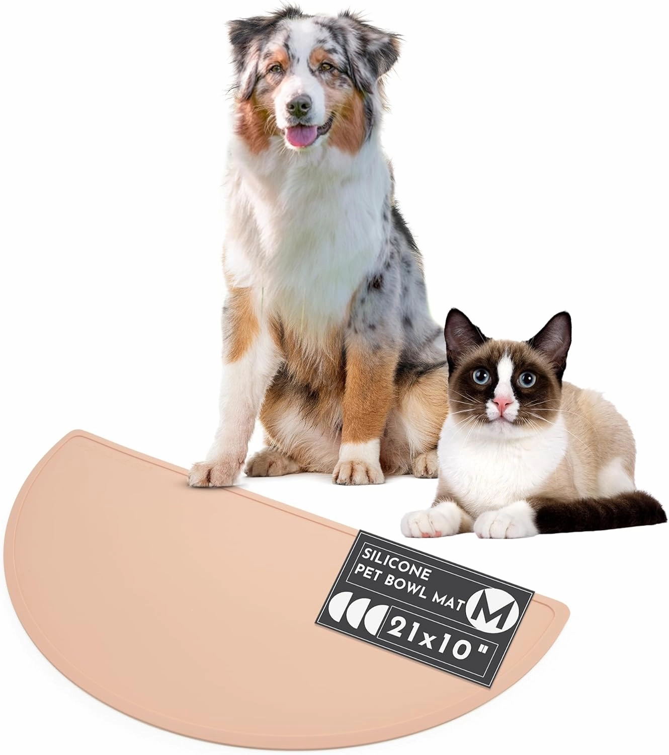 Waterproof Silicone Pet Food Mat - Non-Slip, Spill-Proof Feeding Mats for Floors, Raised Edge Design, Easy-to-Clean, Durable Flexible Rubber Mat for Dog & Cat Bowls, Medium-Blush