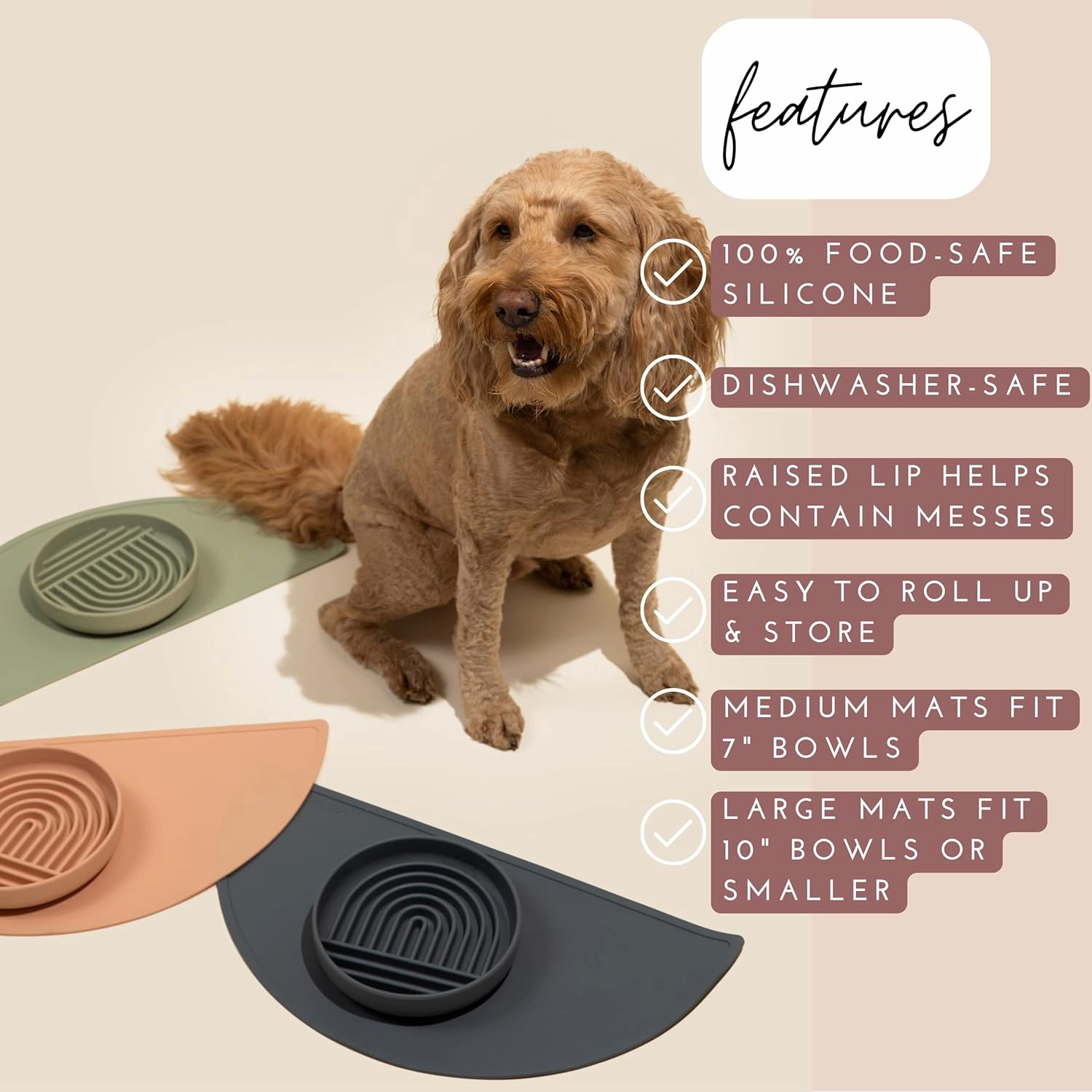 Waterproof Silicone Pet Food Mat - Non-Slip, Spill-Proof Feeding Mats for Floors, Raised Edge Design, Easy-to-Clean, Durable Flexible Rubber Mat for Dog & Cat Bowls, Medium-Ocean Blue