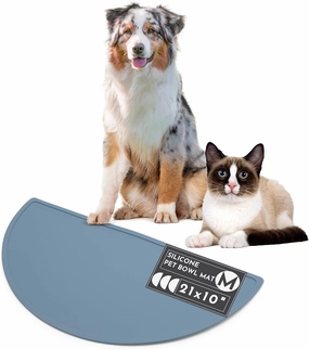 Waterproof Silicone Pet Food Mat - Non-Slip, Spill-Proof Feeding Mats for Floors, Raised Edge Design, Easy-to-Clean, Durable Flexible Rubber Mat for Dog & Cat Bowls, Medium-Ocean Blue