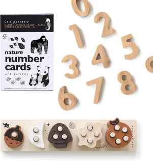 Wee Gallery Counting Adventure Bundle - Bamboo Numbers Set, Number Learning for Baby, Toddler, Preschool Age Kids - Nature Number Cards, Educational Number Flashcards - Count & Stack Toy, Woodland
