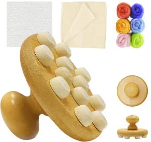 WEICIM Wet Felting Tool/Wooden Wet Felting Tool/Fulling Block, Contains 60 g Needle Felting Wool Roving Bag,Great for Working on Seams, Flat Felt, Shaping Your Felt Hats/Felted Slippers/Felt Handbag