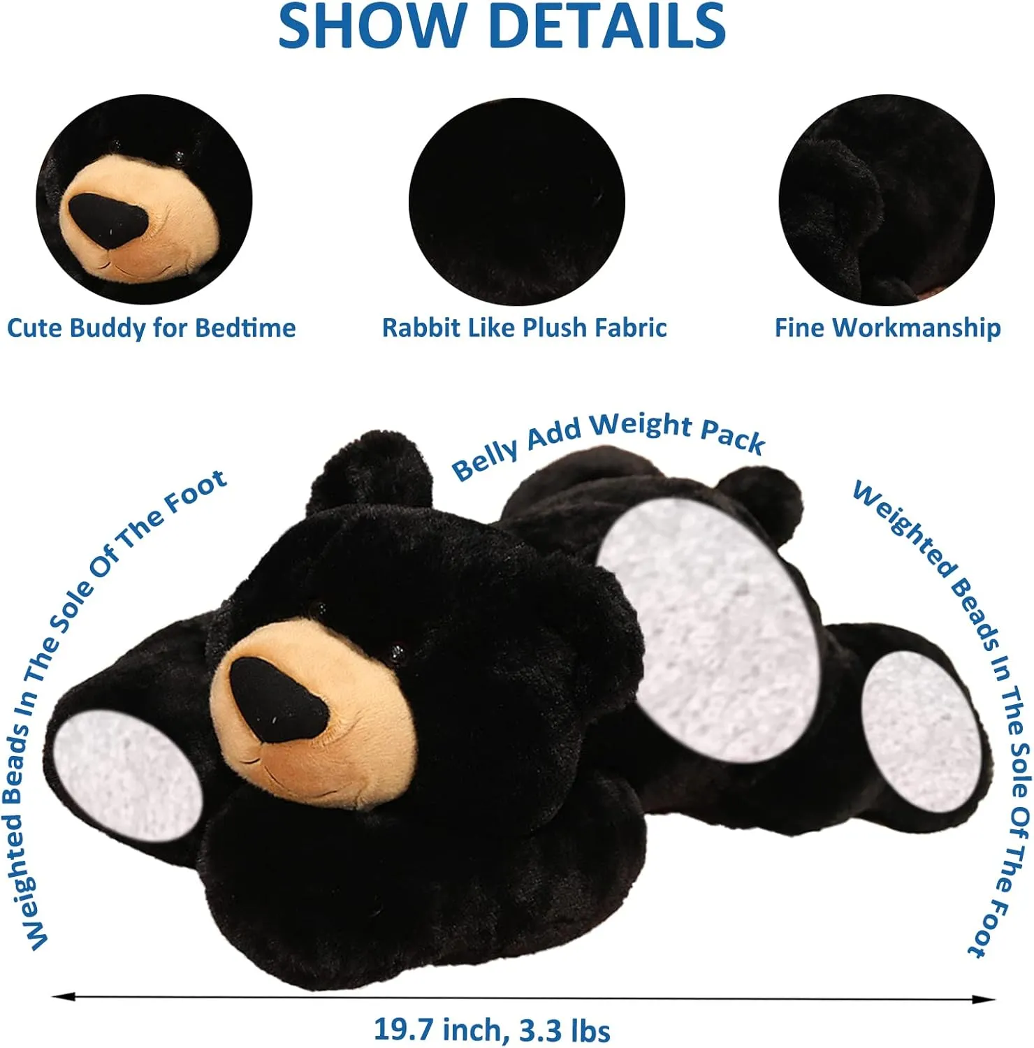 Weighted Stuffed Animals, 19.7" 3.3lbs Weighted Bear Stuffed Animal Toy Cute Black Bear Plush Pillow Weighted Plush Animals Toy