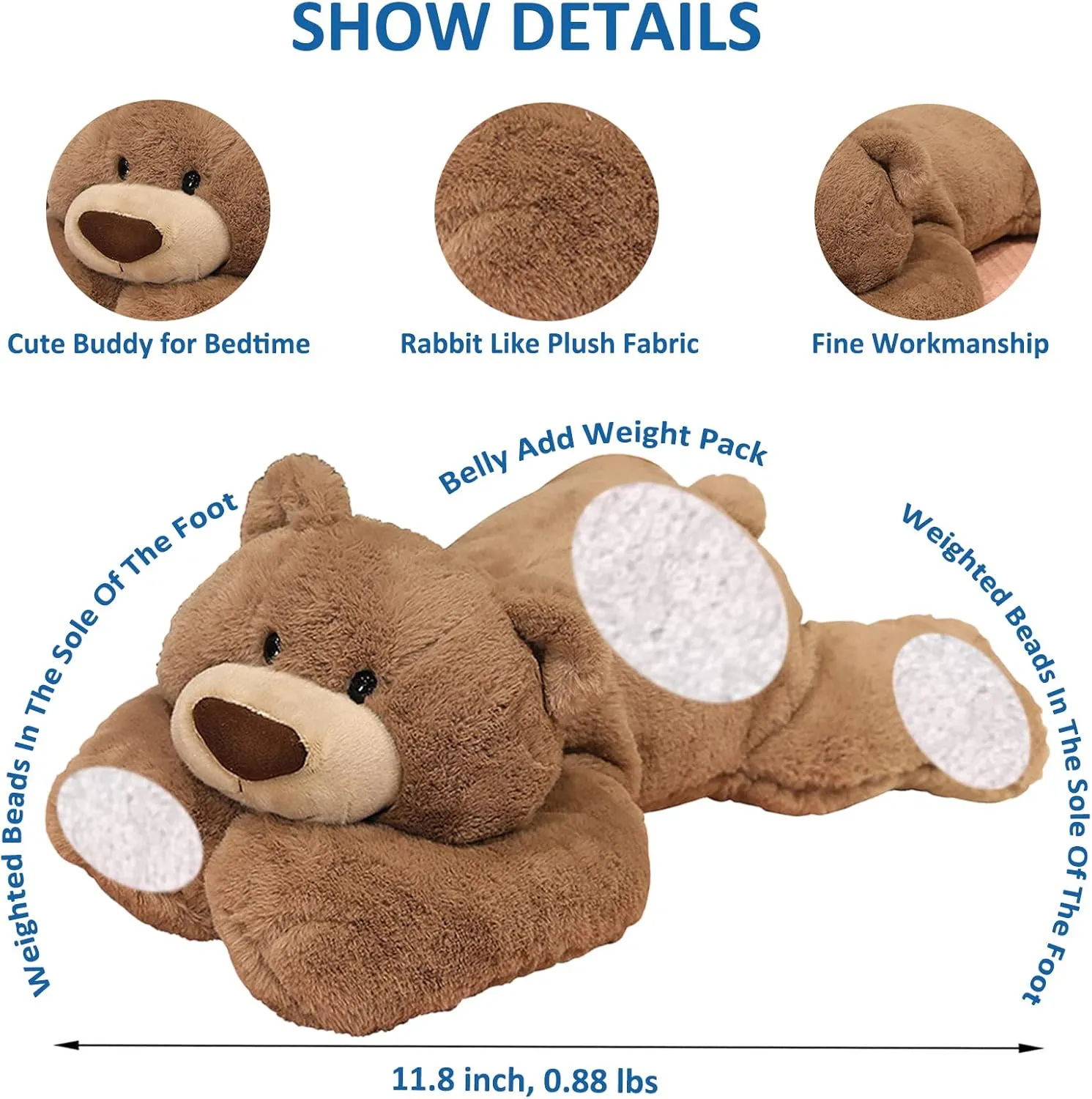 Weighted Stuffed Animals, Weighted Bear Stuffed Animal Toy Cute Brown Bear Plush Pillow Weighted Plush Animals Toy, 11.8"