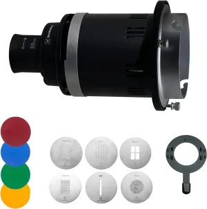 Wellmaking Replaceable speedring Optical snoot with Elinchrom Mount for Strobe and led Video Light with GOBO and Color Filter