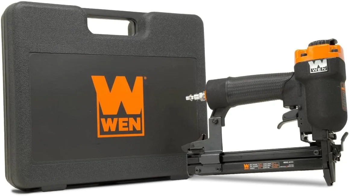 WEN 61711 18-Gauge 3/8-Inch to 1-Inch Air-Powered 1/4-Inch Narrow Crown Pneumatic Stapler , Black