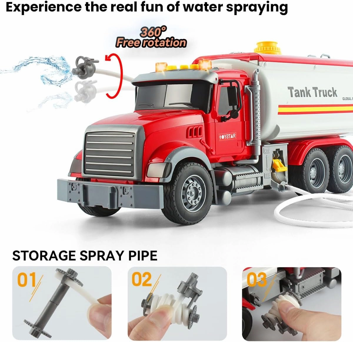 Wenbeier Tanker Truck Toys for Kids with Water Spraying Pump,15" Tow Truck Music Sound and Light for Toddlers Boys Ages 3 4 5 6