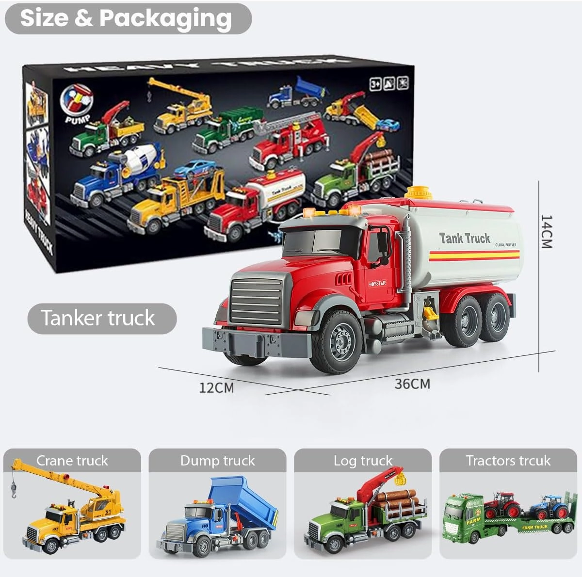 Wenbeier Tanker Truck Toys for Kids with Water Spraying Pump,15" Tow Truck Music Sound and Light for Toddlers Boys Ages 3 4 5 6