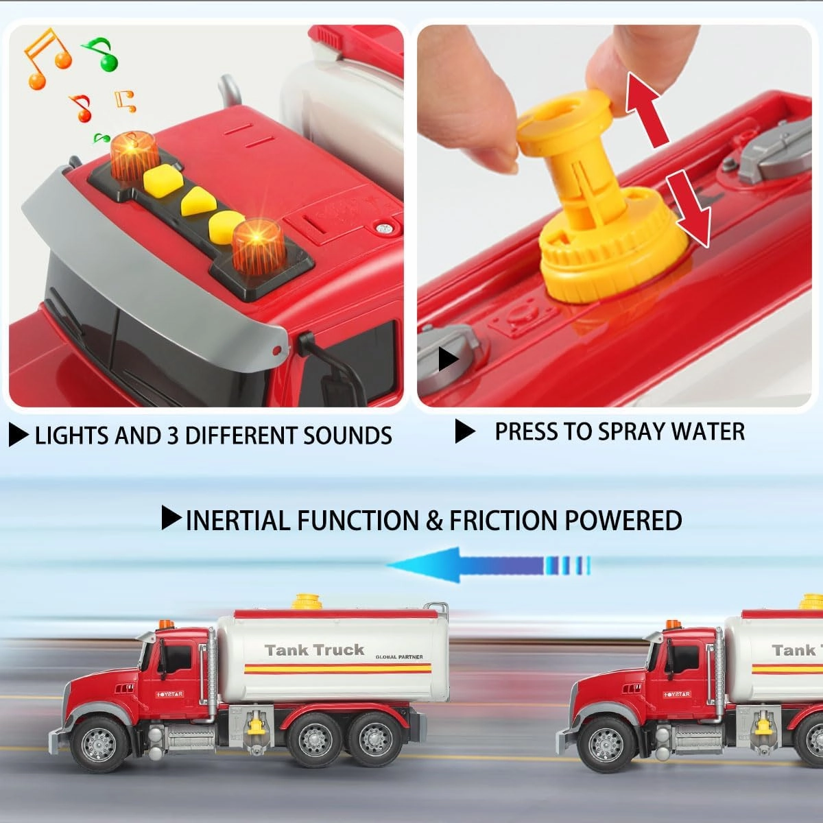 Wenbeier Tanker Truck Toys for Kids with Water Spraying Pump,15" Tow Truck Music Sound and Light for Toddlers Boys Ages 3 4 5 6