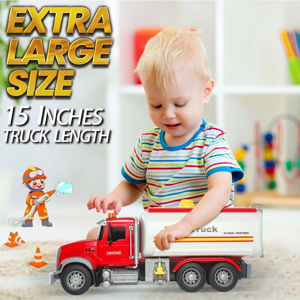 Wenbeier Tanker Truck Toys for Kids with Water Spraying Pump,15" Tow Truck Music Sound and Light for Toddlers Boys Ages 3 4 5 6