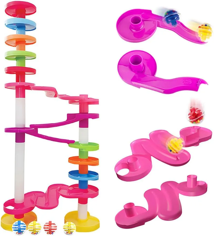 WEofferwhatYOUwant Super Ball Drop Tower – Giant Marble Run with Big Balls and Connectable Bridges – Montessori Toy for Toddlers 10M  – Build Tall, Stable Tracks with Ease