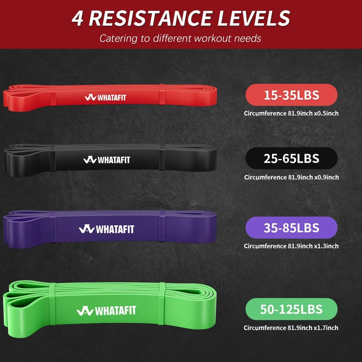 WHATAFIT Resistance Bands, Pull Up Assistance Bands, Exercise Bands, Workout Bands Set for Men and Women Home Fitness, Body Stretching, Strength Training, Physical Therapy