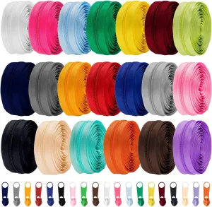 WILLBOND 60 Yards 20 Pcs Sewing Zippers Bulk #5 Nylon Coil Zippers 20 Color Assorted Zipper for Sewing with 200 Zipper Sliders for DIY Tailor Bags Purses Crafts Supplies(Various Color)