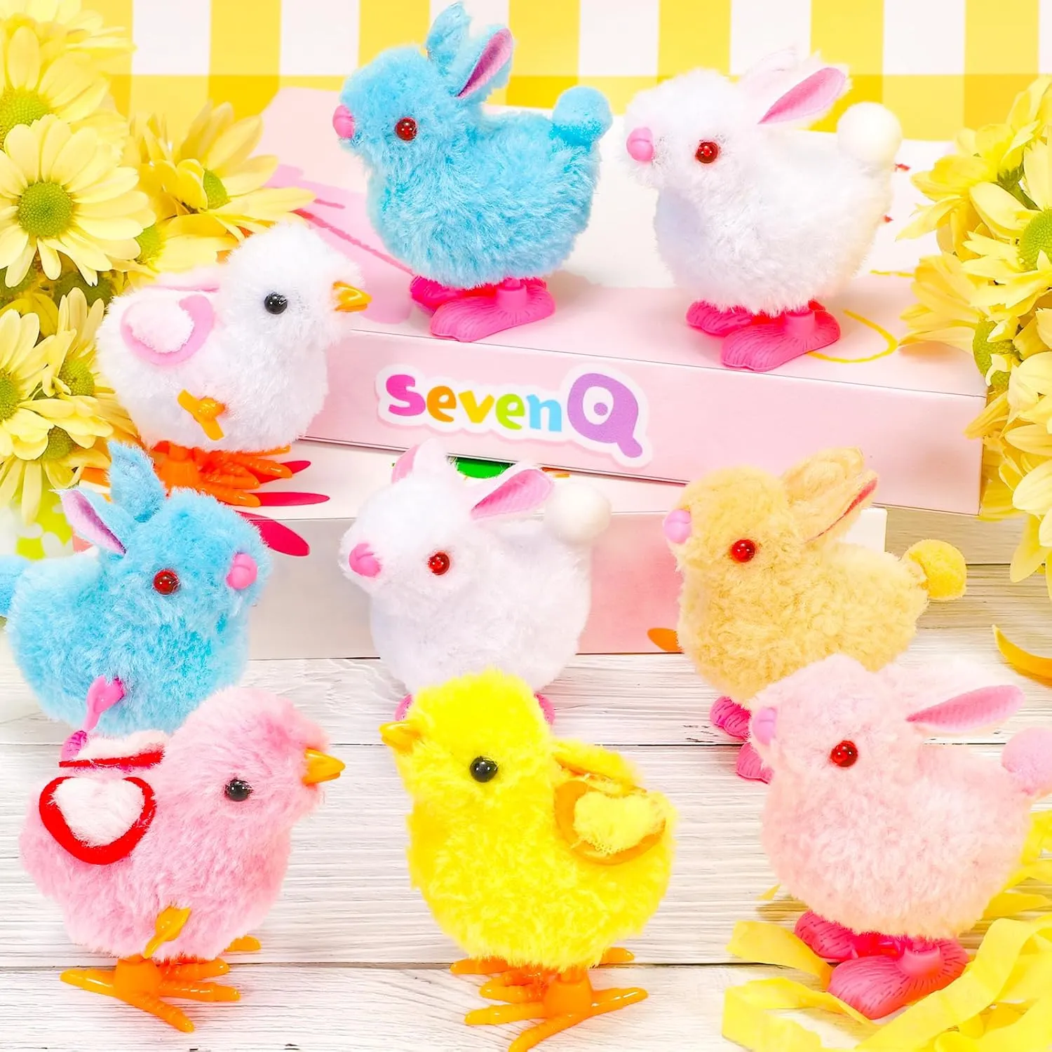 Wind Up Toys for Kids Easter Basket Stuffers, 9Pcs Hopping Bunny Toys and Plush Chicks Jumping Small Fidget Toys for Easter Egg Fillers Goodie Bags Treasure Chest Party Favors Gifts