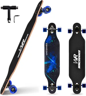 Windrunner 41inch Freeride Longboard Skateboard,8-Ply Natural Maple Drop Through Freestyle Complete Skateboard Cruiser Pintail for Cruising,Carving,Free-Style and Downhill with T-Tool