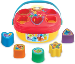 winfun Giggle and Learn Electronic Shape Sorter – Interactive Toy with Lights, Sounds & Melodies, 5 Colorful Blocks, Easy-Open Lid & Carry Handle – Educational Toy for Babies 6  Months with Batteries